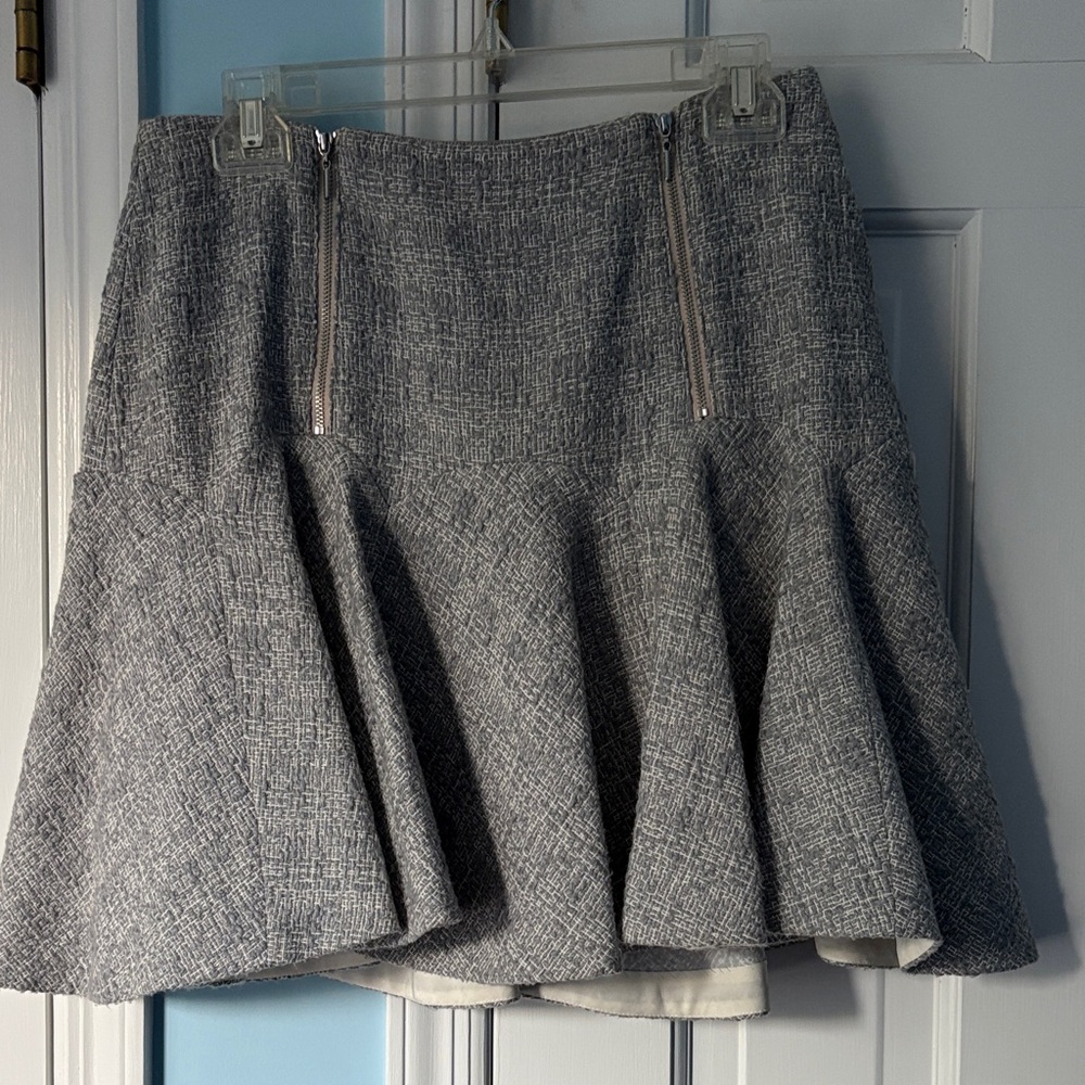 Rebecca Taylor Gray Textured Flare Skirt with Zip Details